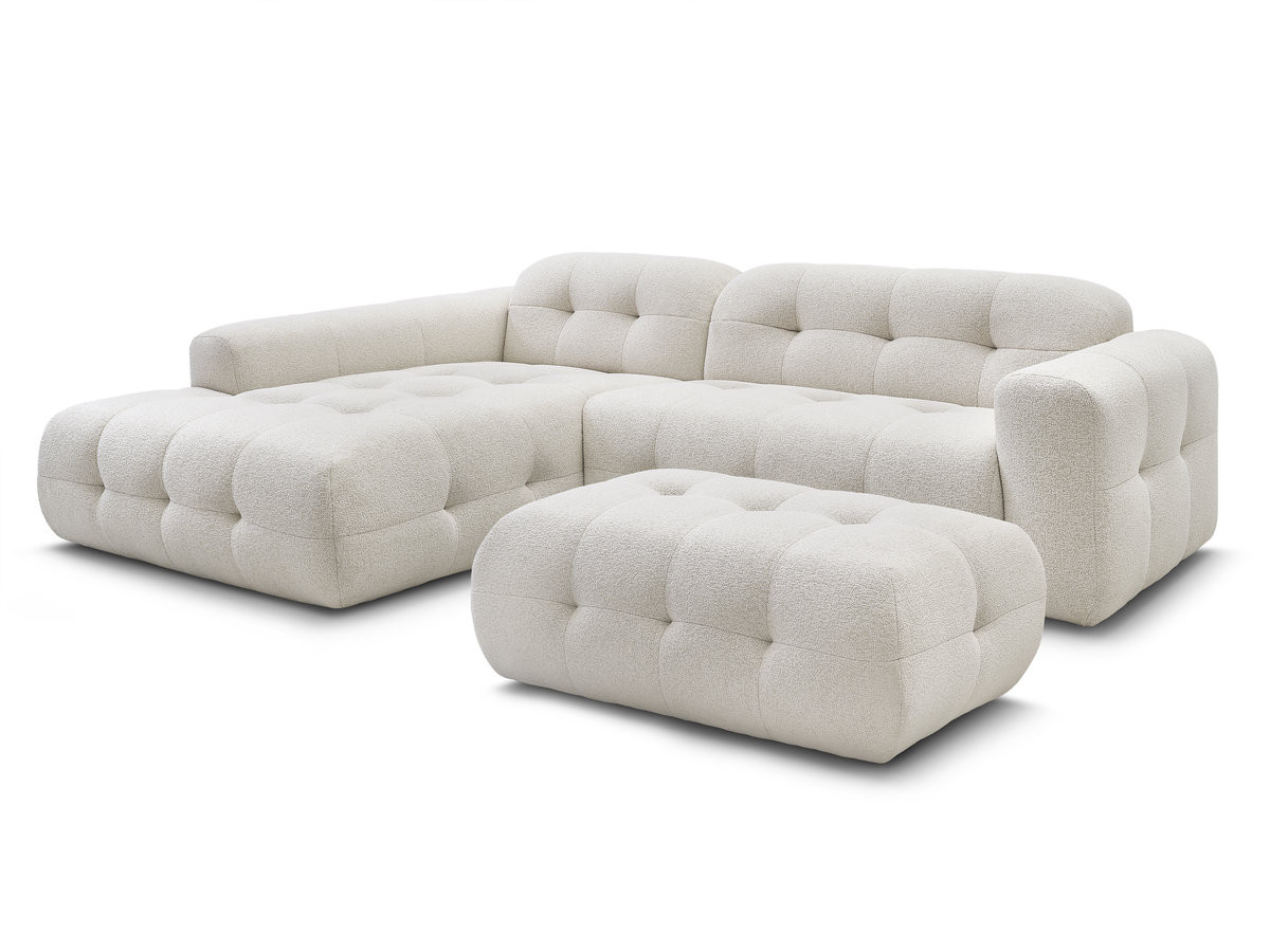 LAURA vaste hoekbank in gemêleerde stof met grote voetenbank