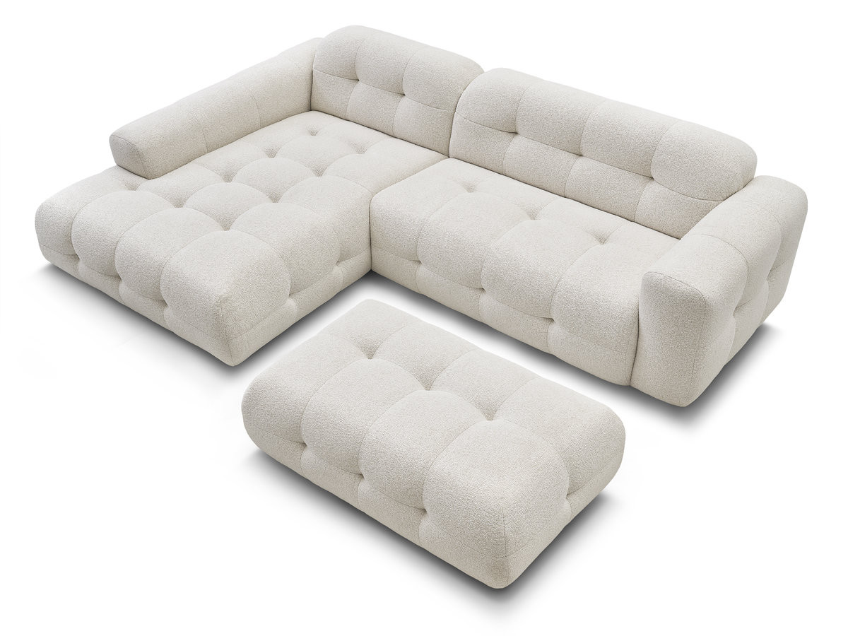 LAURA vaste hoekbank in gemêleerde stof met grote voetenbank