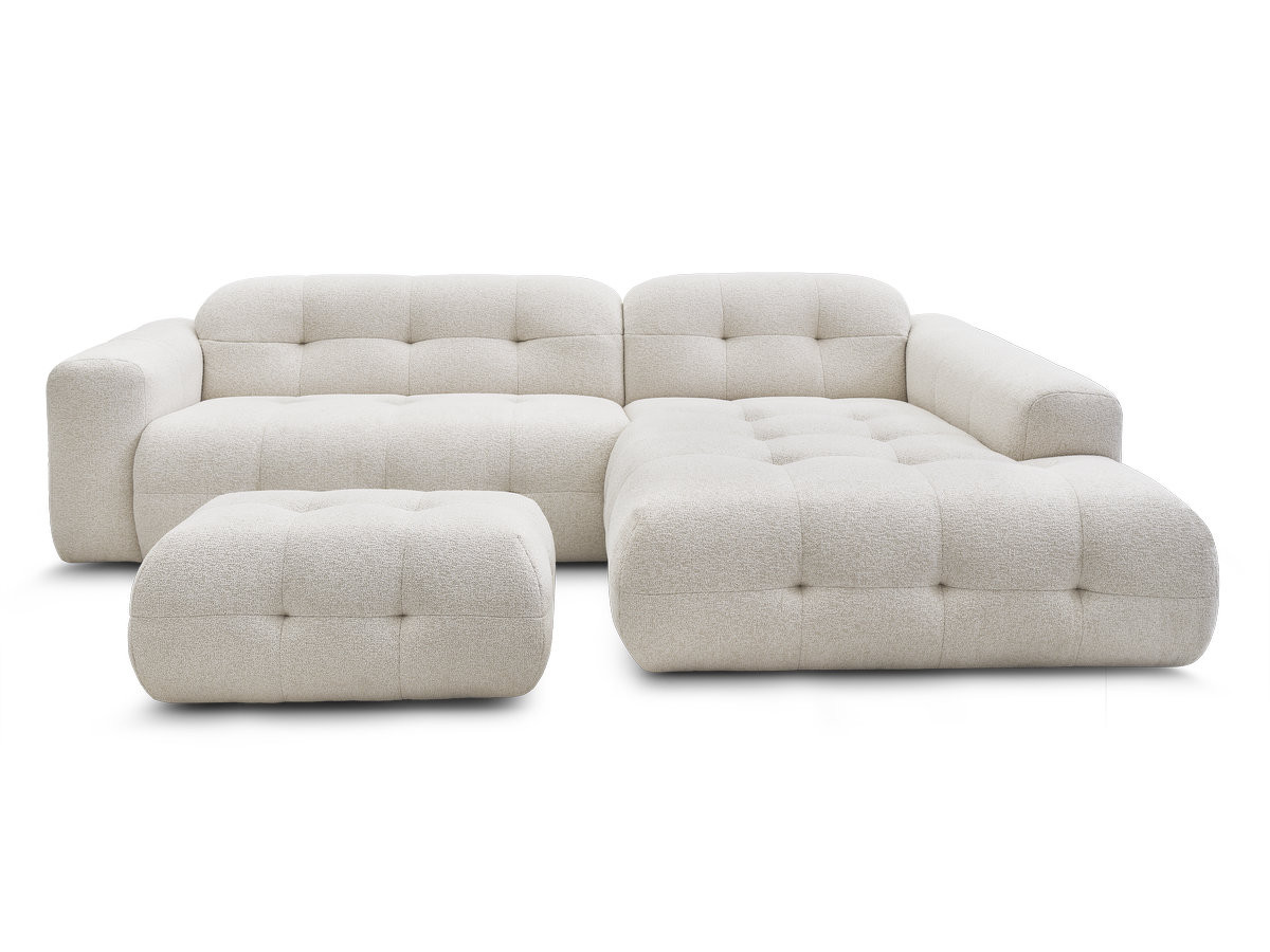 Canapé d'angle fixe LAURA tissu chiné avec petit pouf Canapé d'angle fixe LAURA tissu chiné avec petit pouf