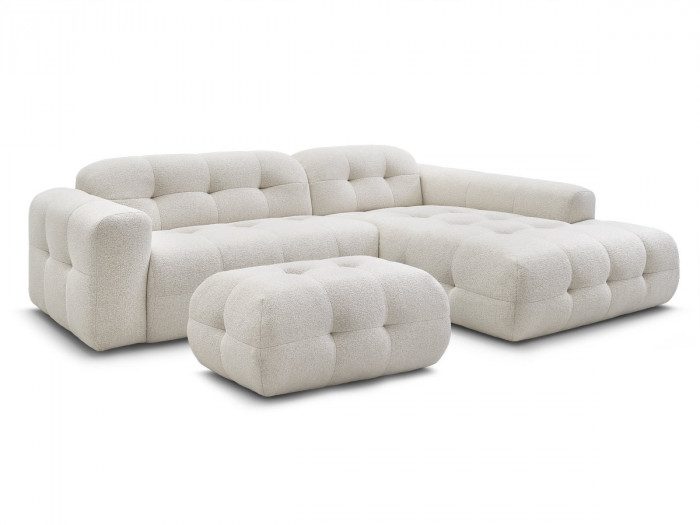 Canapé d'angle fixe LAURA tissu chiné avec petit pouf