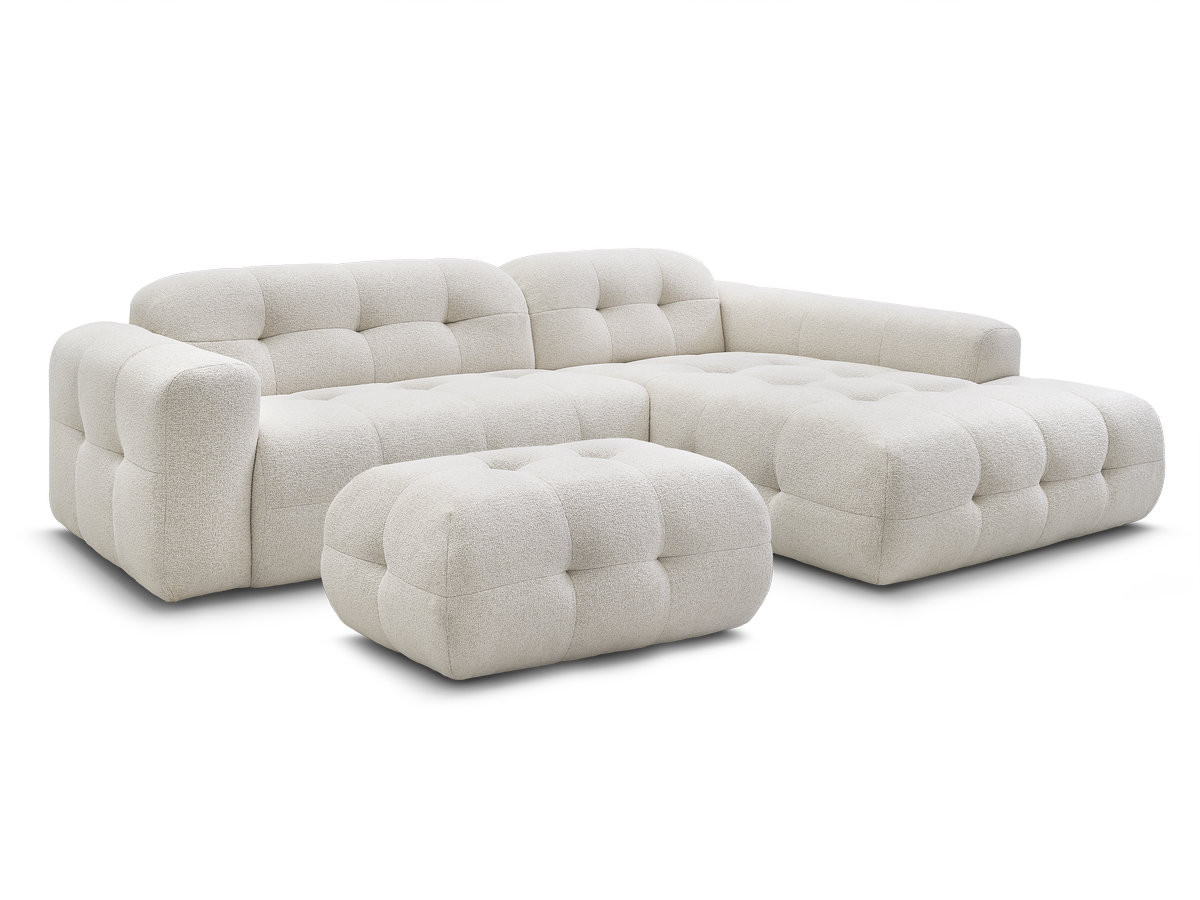 LAURA vaste hoekbank in gemêleerde stof met kleine poef