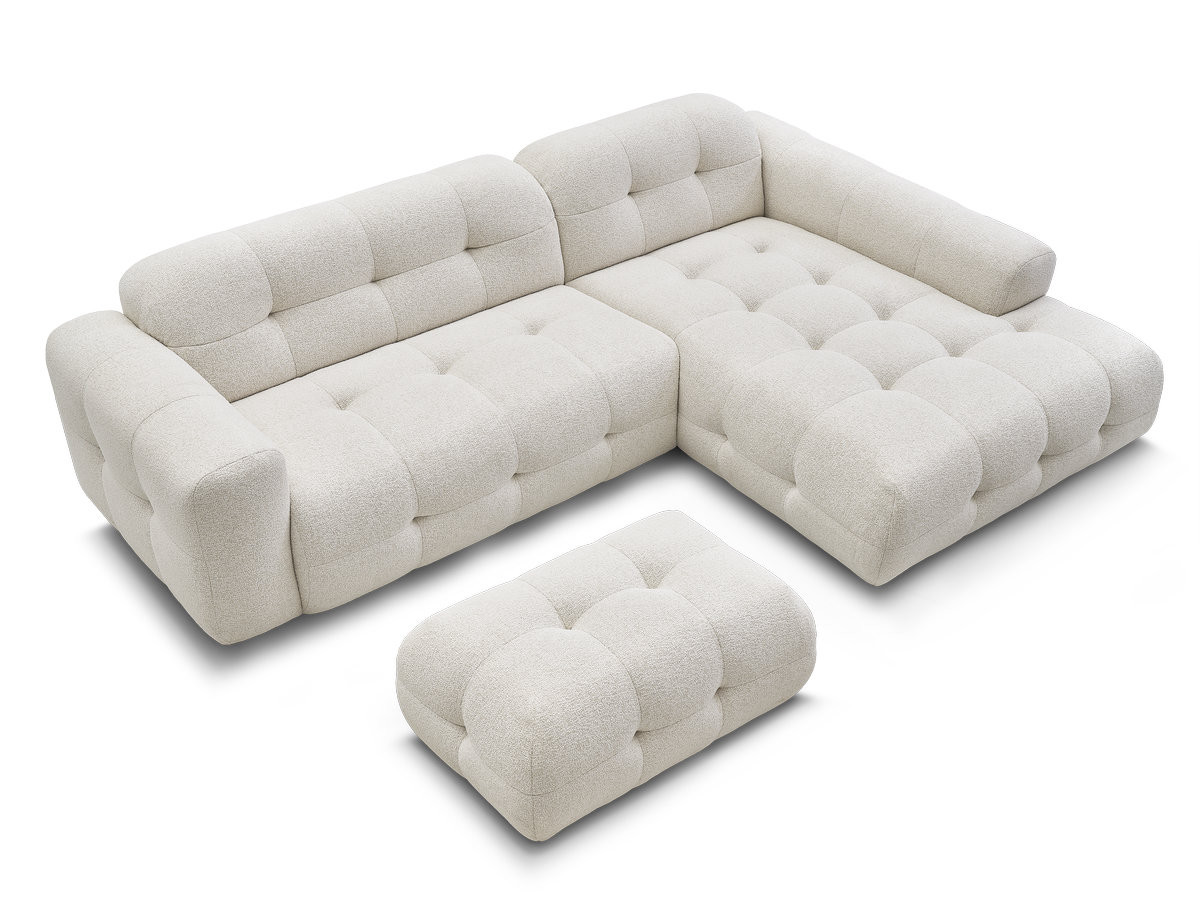 LAURA vaste hoekbank in gemêleerde stof met kleine poef