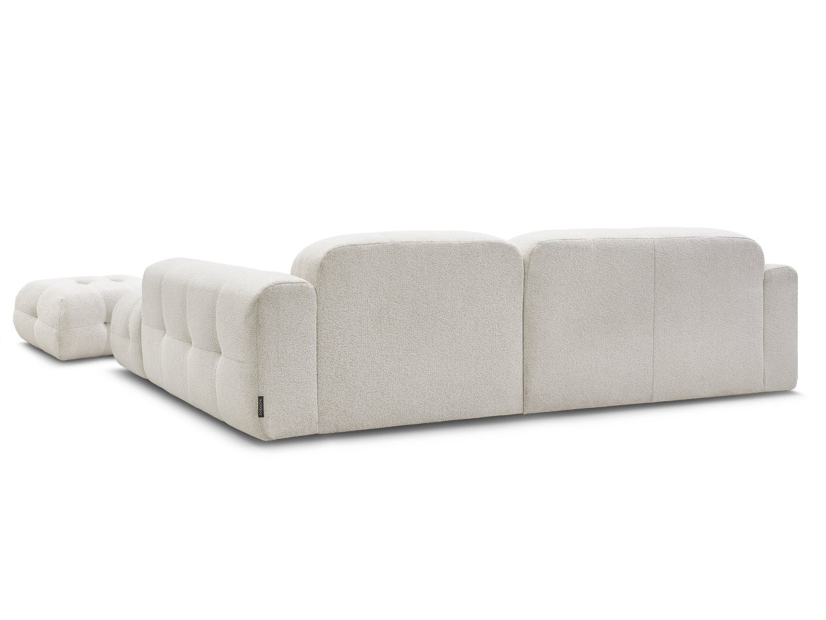 LAURA vaste hoekbank in gemêleerde stof met kleine poef