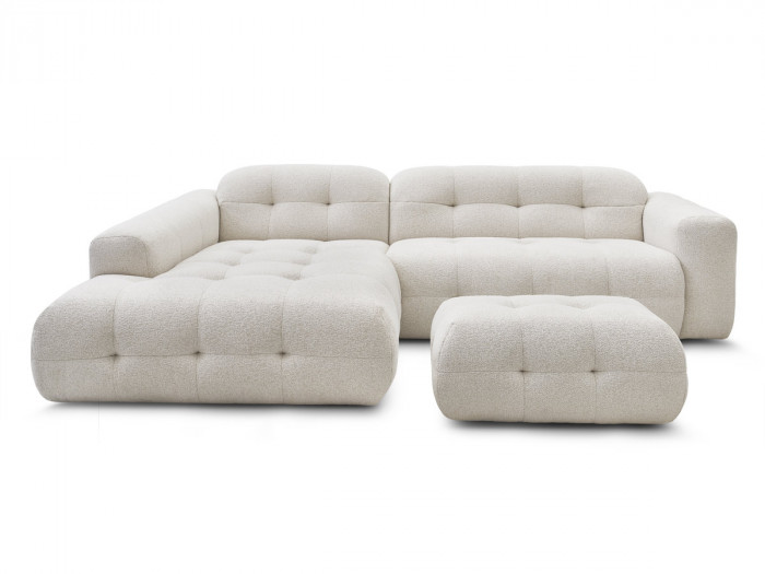 Canapé d'angle fixe LAURA tissu chiné avec petit pouf
