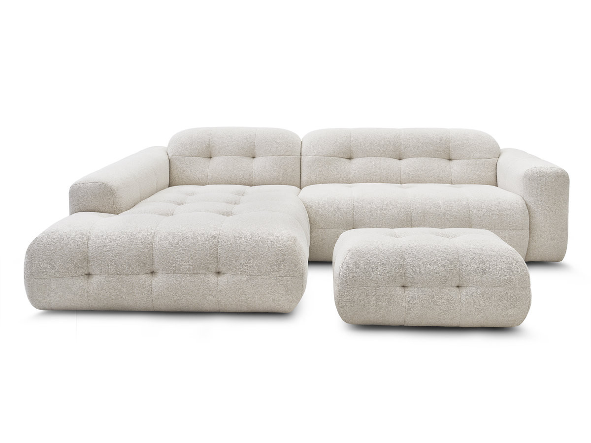 LAURA vaste hoekbank in gemêleerde stof met kleine poef