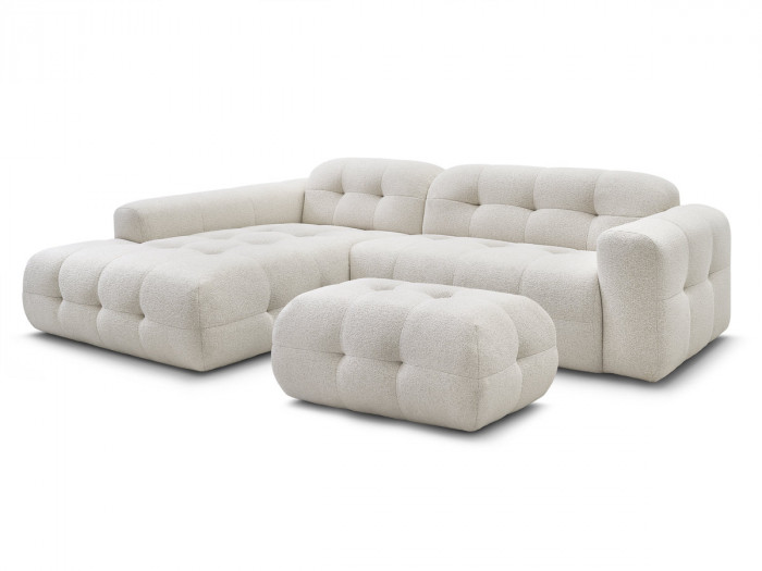 Canapé d'angle fixe LAURA tissu chiné avec petit pouf