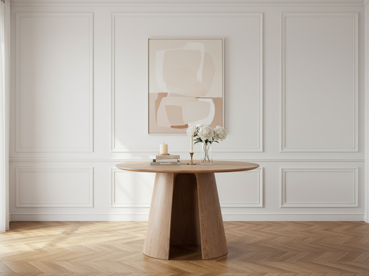 Table à manger ronde GASTON 120 cm placage chêne