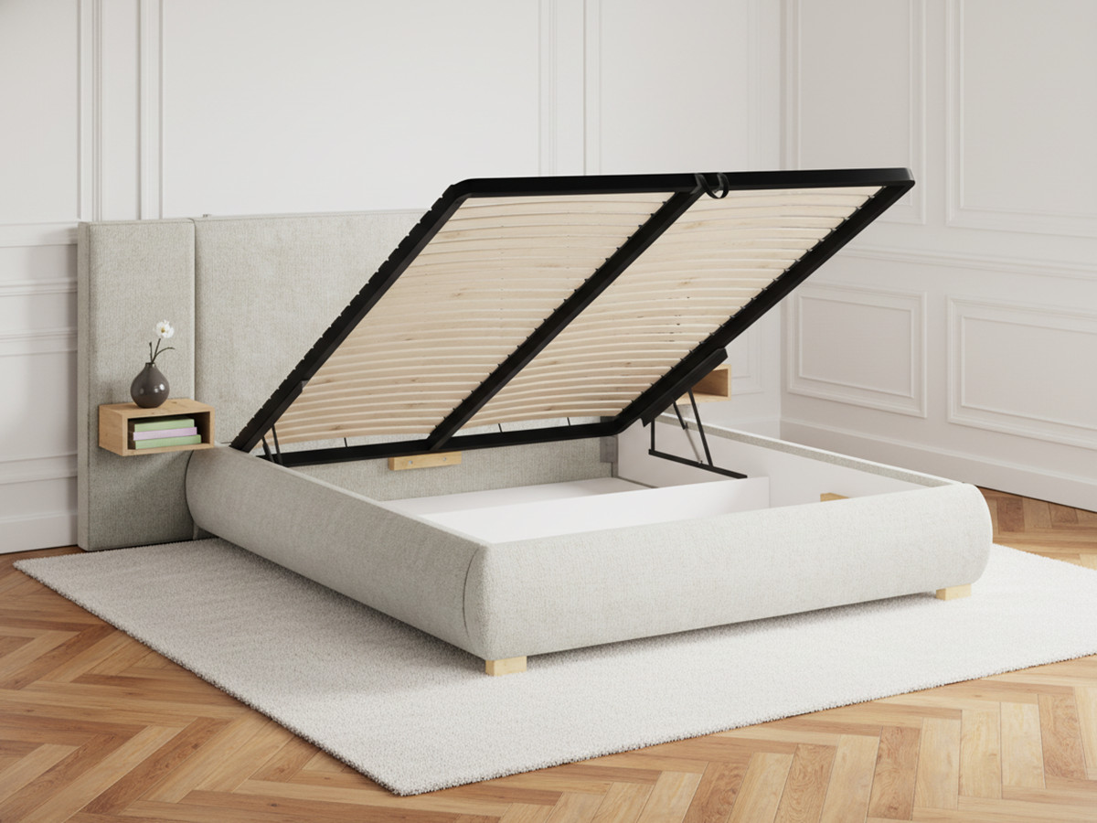 Lit coffre ALOE avec chevets et LED intégrées beige — vue 6