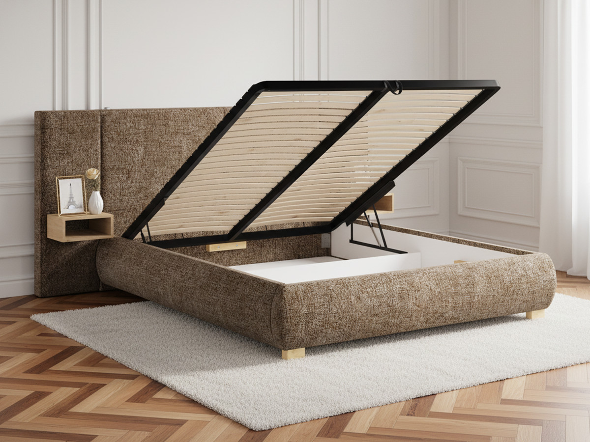 Lit coffre ALOE avec chevets et LED intégrées marron — vue 6