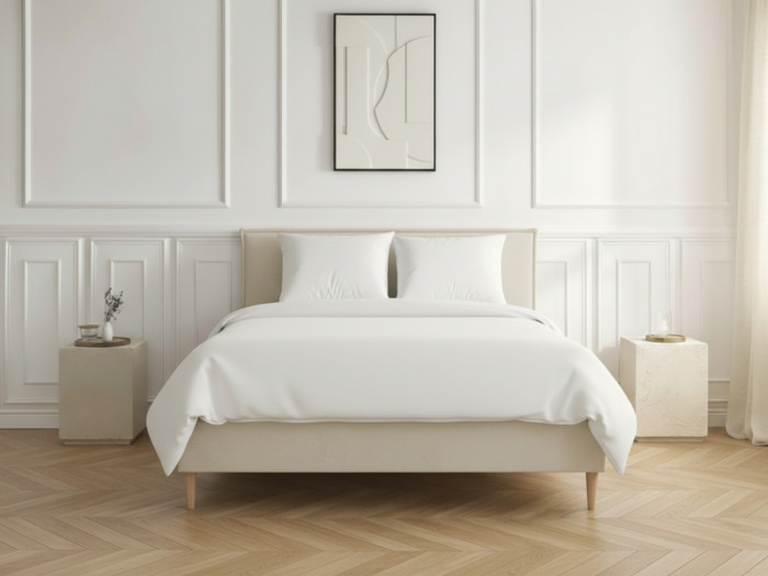 Structure de lit SARY avec lattes massives pieds bois naturel 180 x 200 cm