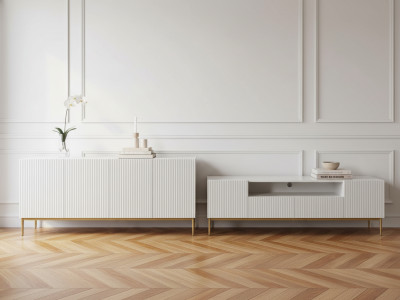 Ensemble KASHA avec Meuble TV 200 cm avec niche + Buffet 4 portes 200 cm pieds or