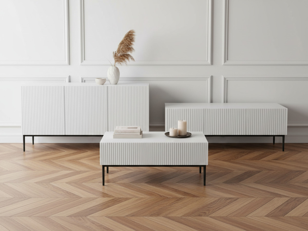 Ensemble KASHA avec meuble TV 150 cm + buffet 150 cm + table basse pieds noirs