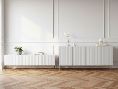 Ensemble KASHA avec Meuble TV 200 cm + Buffet 4 portes 200 cm pieds or