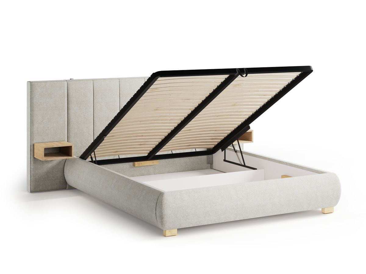 ALOE opbergbed met gestoffeerd hoofdbord, nachtkastjes en geïntegreerde led-verlichting
