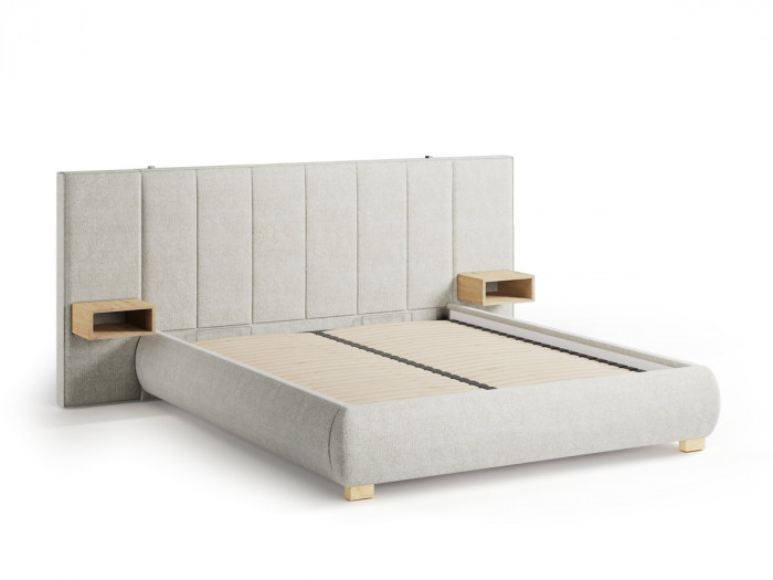 Lit coffre ALOE avec tête de lit capitonnée chevets et LED intégrées