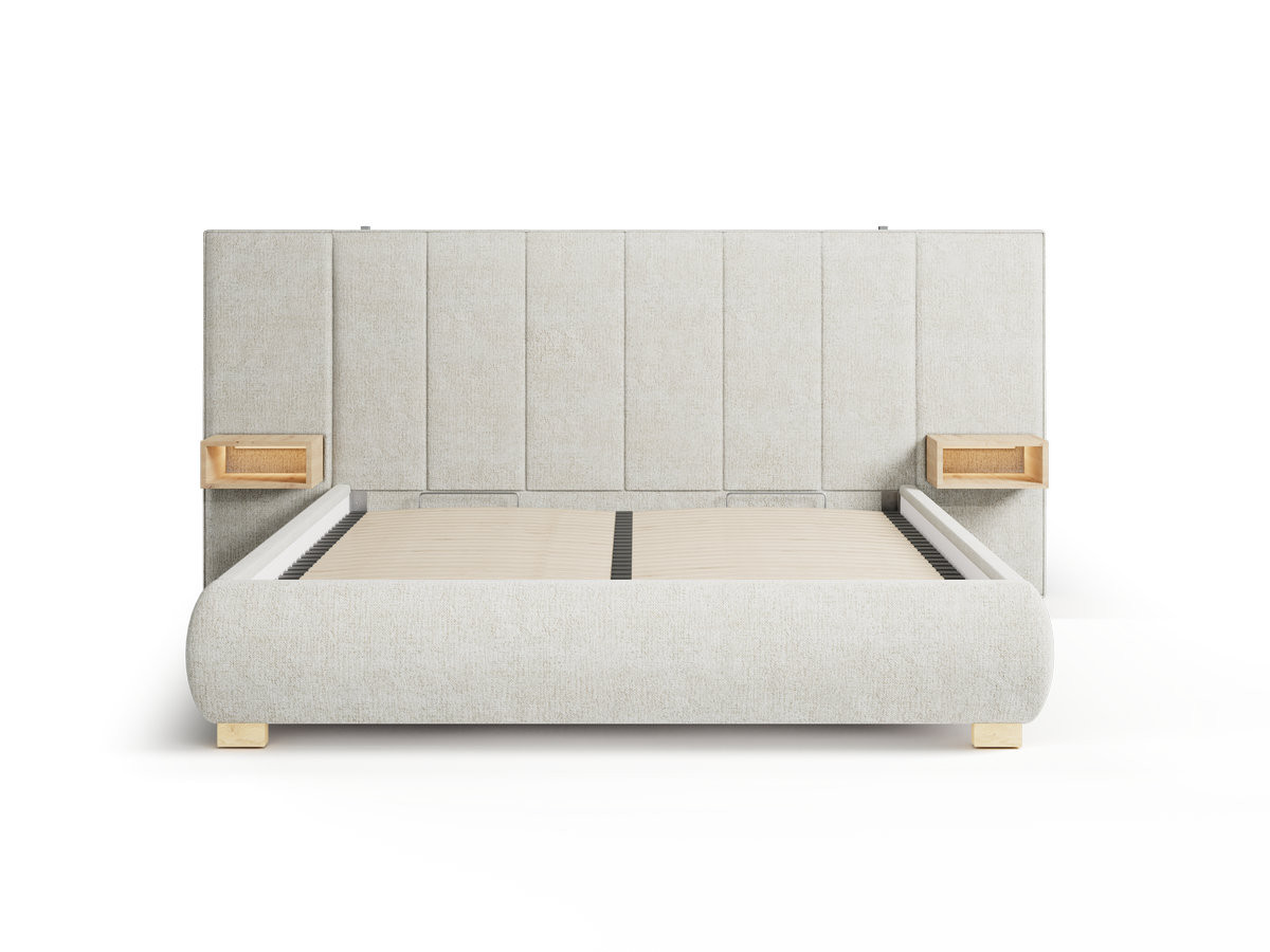 ALOE opbergbed met gestoffeerd hoofdbord, nachtkastjes en geïntegreerde led-verlichting