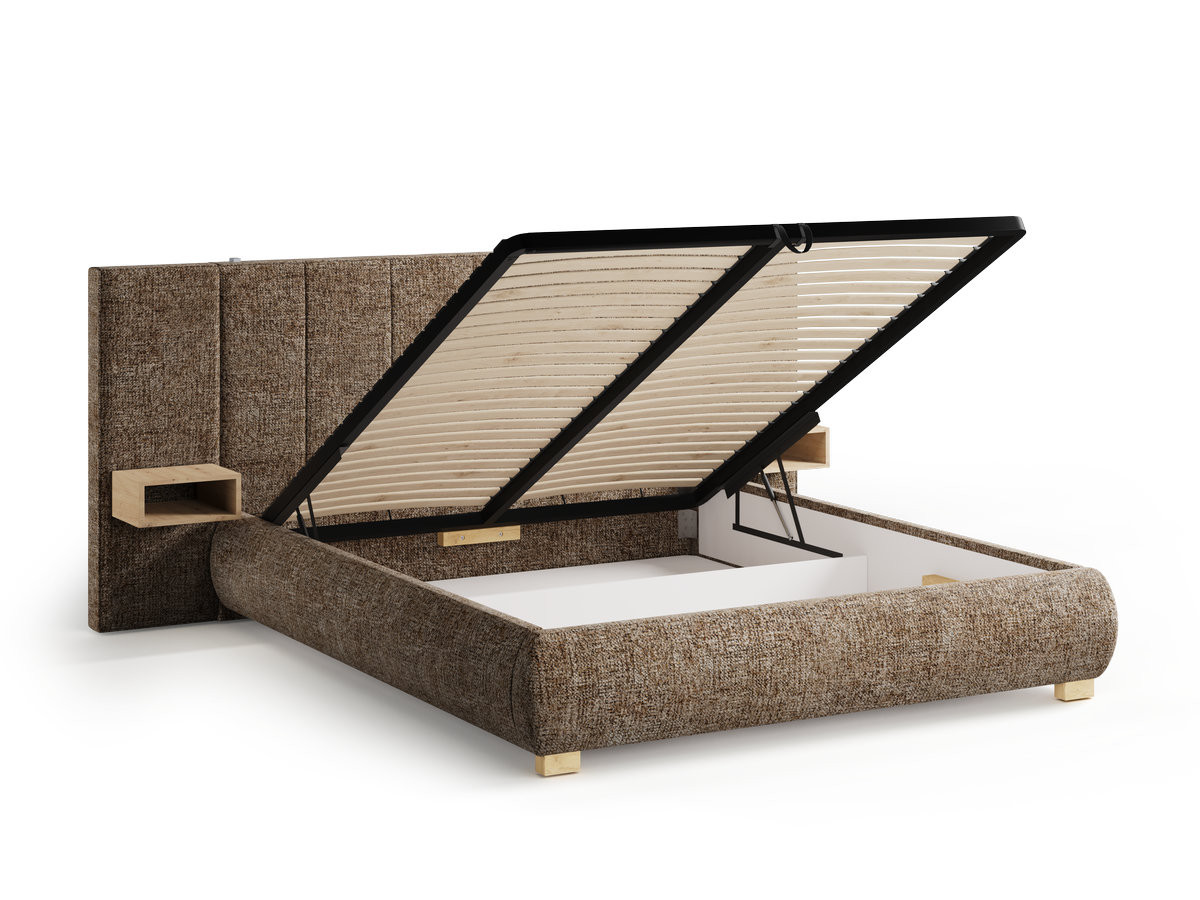 ALOE opbergbed met gestoffeerd hoofdbord, nachtkastjes en geïntegreerde led-verlichting