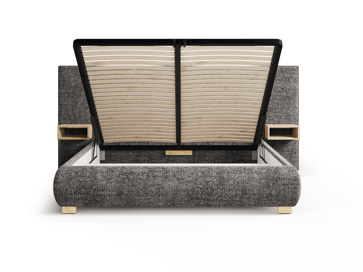 ALOE opbergbed met gestoffeerd hoofdbord, nachtkastjes en geïntegreerde led-verlichting
