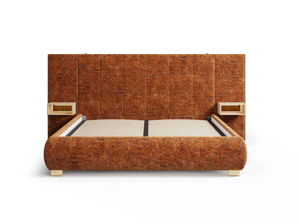 Lit coffre ALOE avec tête de lit capitonnée chevets et LED intégrées orange — vue 6