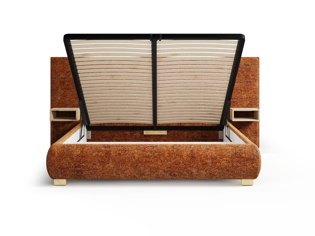 ALOE opbergbed met gestoffeerd hoofdbord, nachtkastjes en geïntegreerde led-verlichting