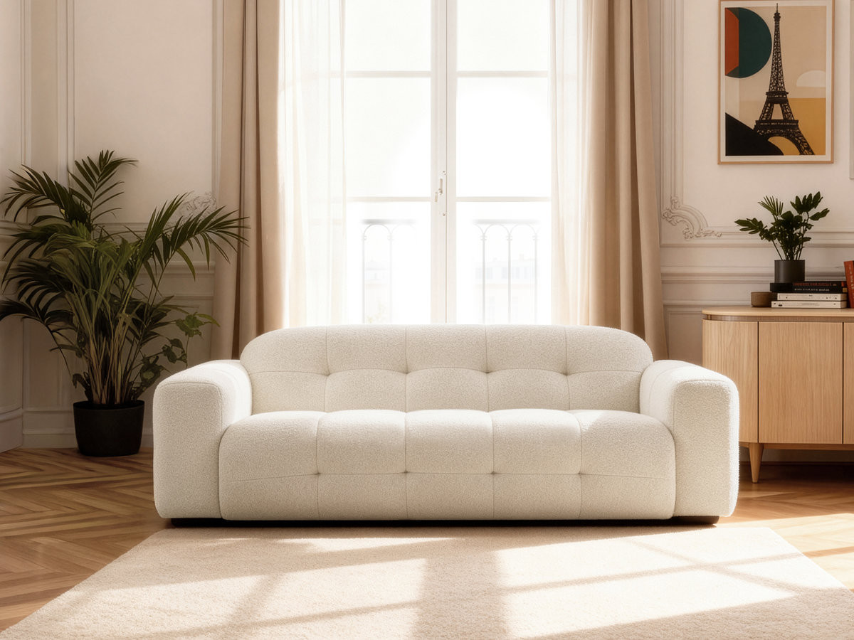 LAURA 3-zits vaste rechte bank in gemêleerde stof