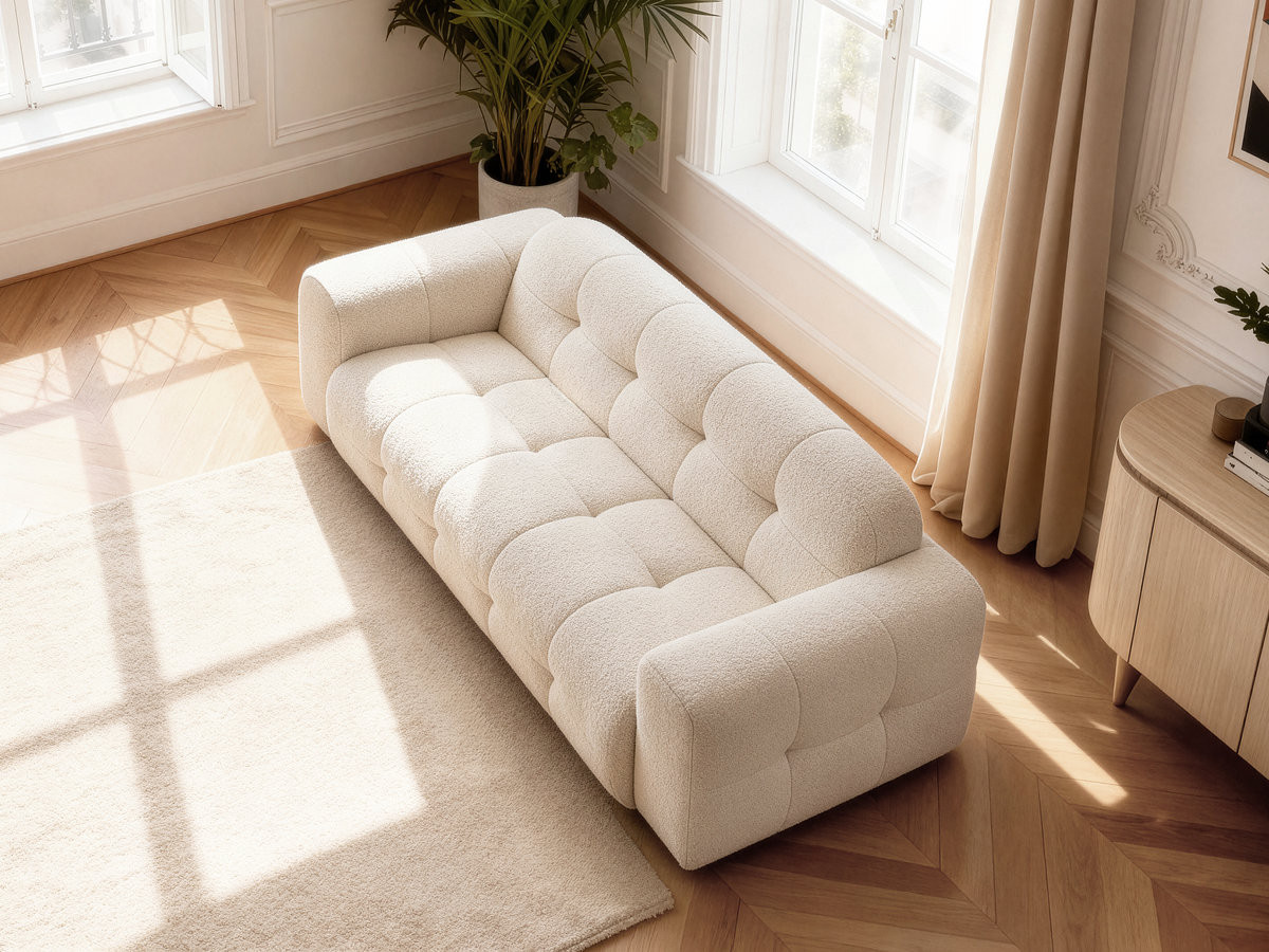 LAURA 3-zits vaste rechte bank in gemêleerde stof