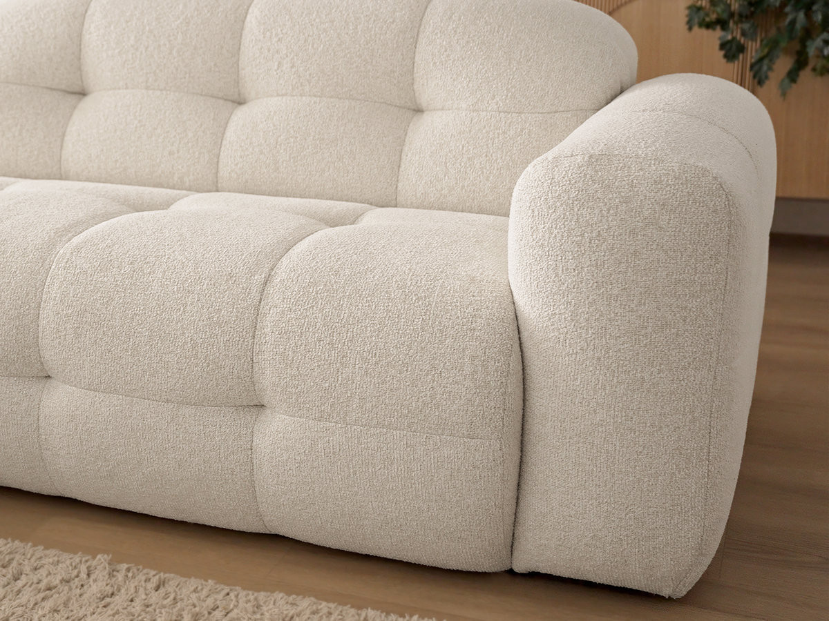 LAURA vaste 3-zits rechte bank in gemêleerde stof met kleine poef