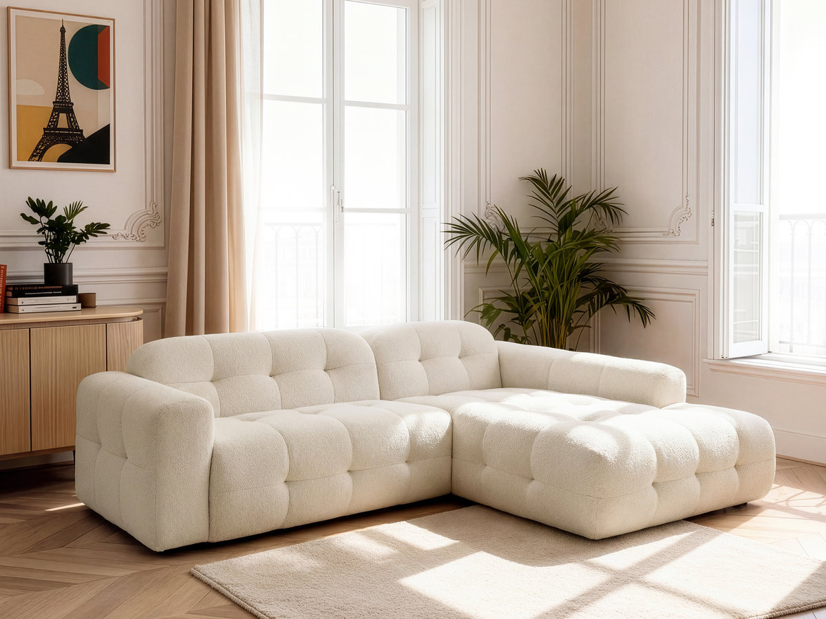 Canapé d'angle fixe LAURA tissu chiné