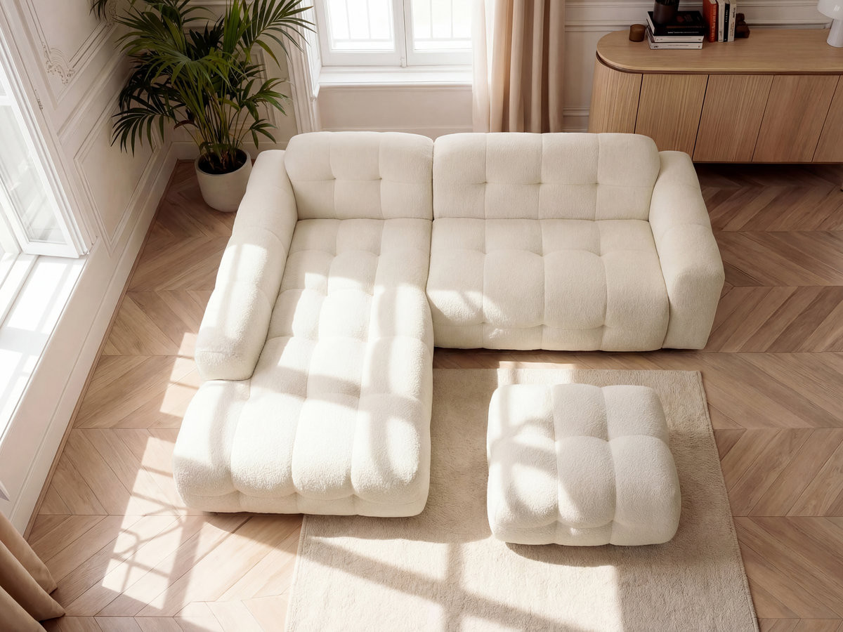 Canapé d'angle LAURA chiné avec petit pouf beige — vue 5