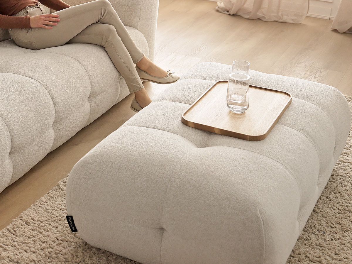 Canapé d'angle LAURA chiné avec grand pouf beige — vue 5