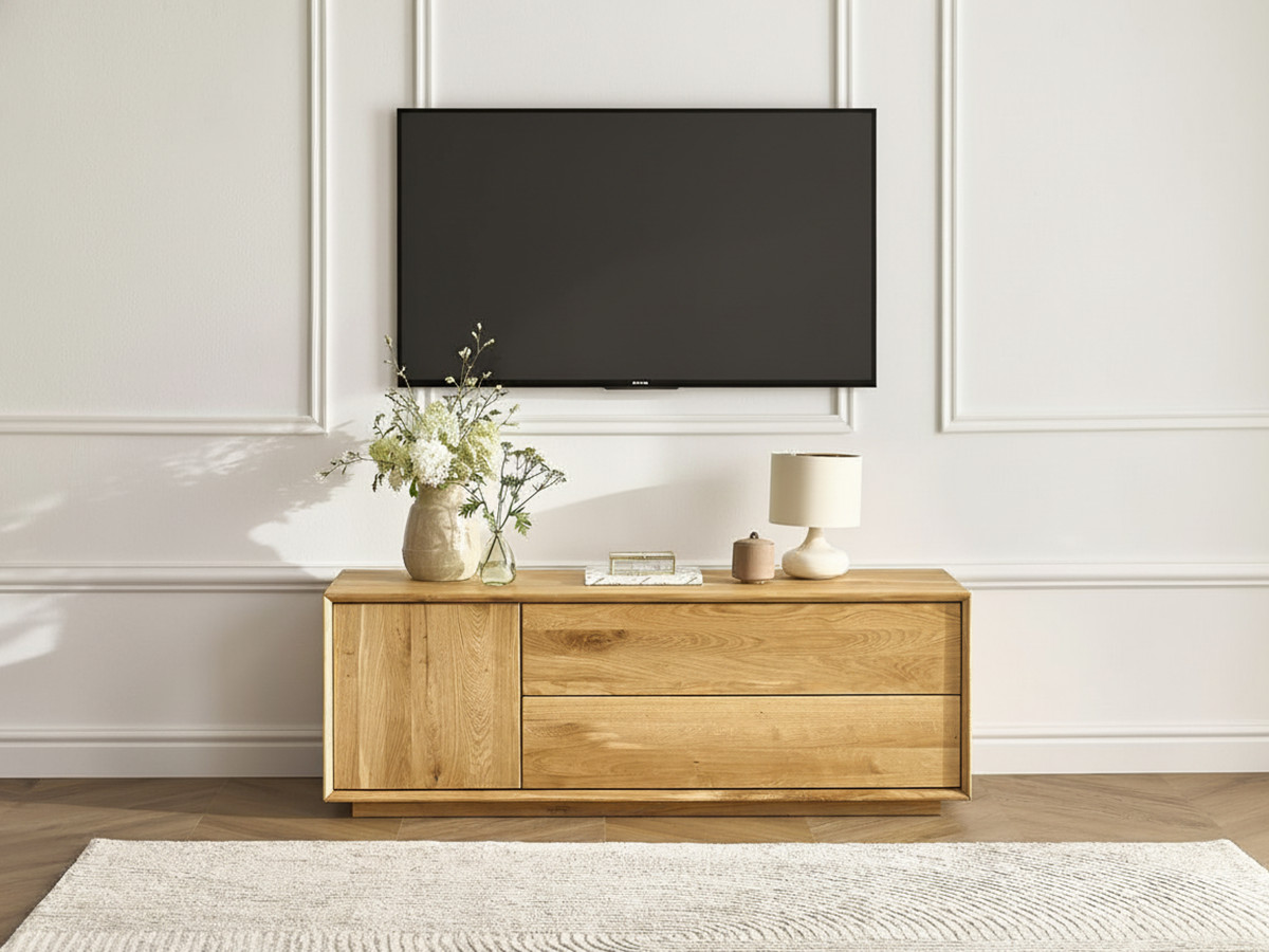 Meuble TV 1 porte 137 cm VICTORIA chêne massif