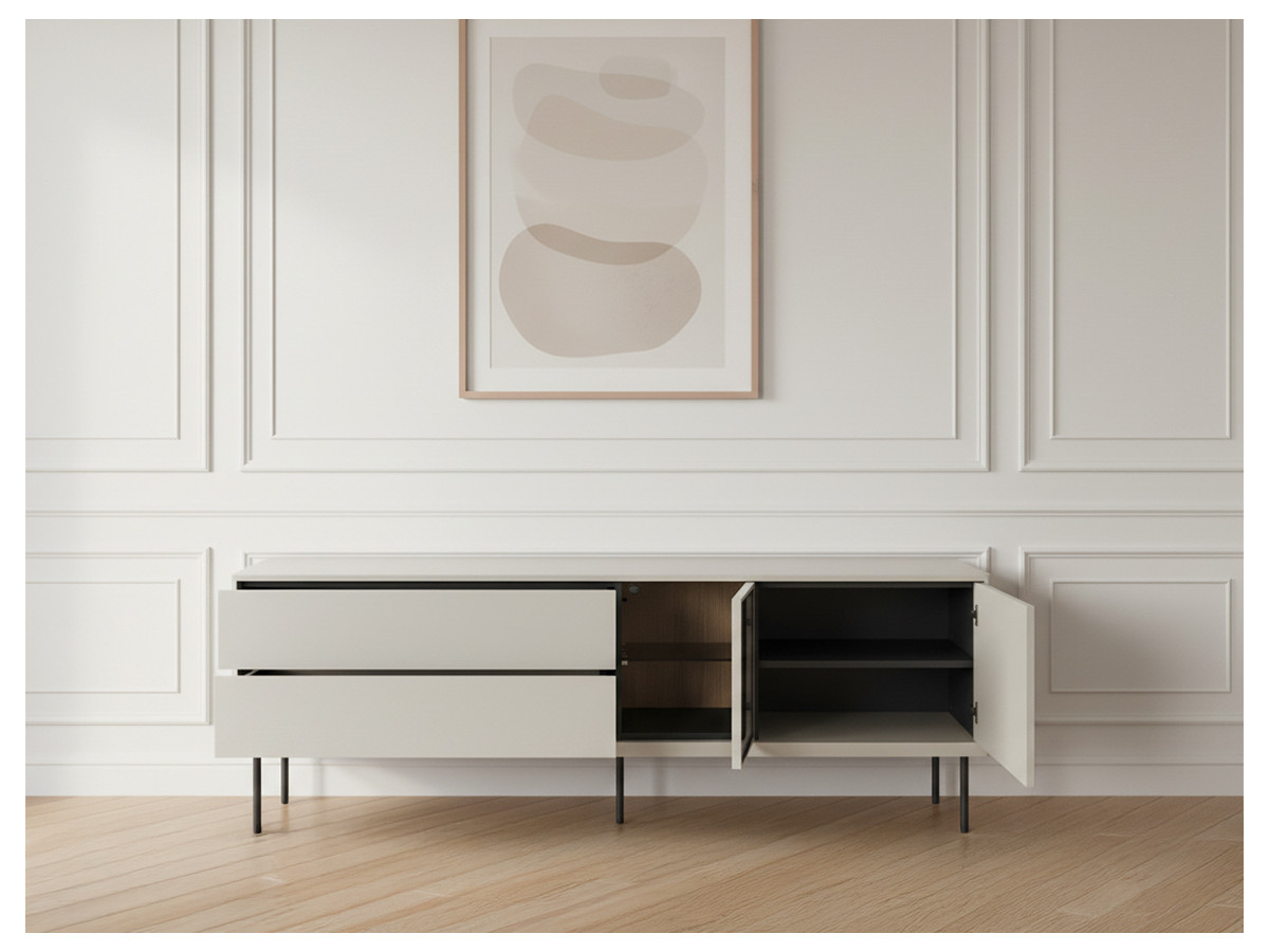 Meuble TV 2 portes 2 tiroirs 161 cm ESPERA avec LEDS