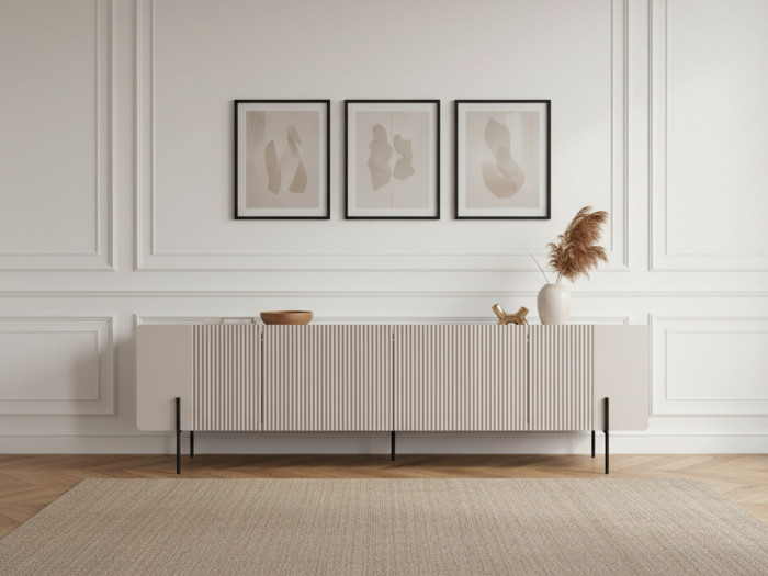 Meuble TV 4 portes 200 cm MATHILDE pieds noirs