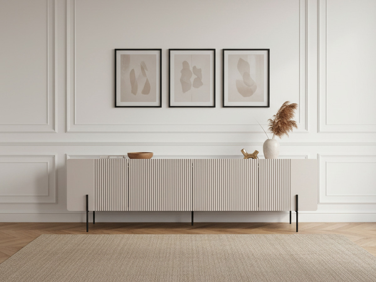 Meuble TV 4 portes 200 cm MATHILDE pieds noirs