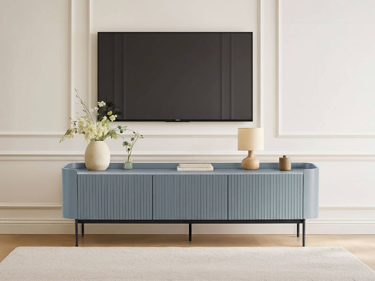 Meuble TV 3 portes 180 cm JAY effet tasseaux