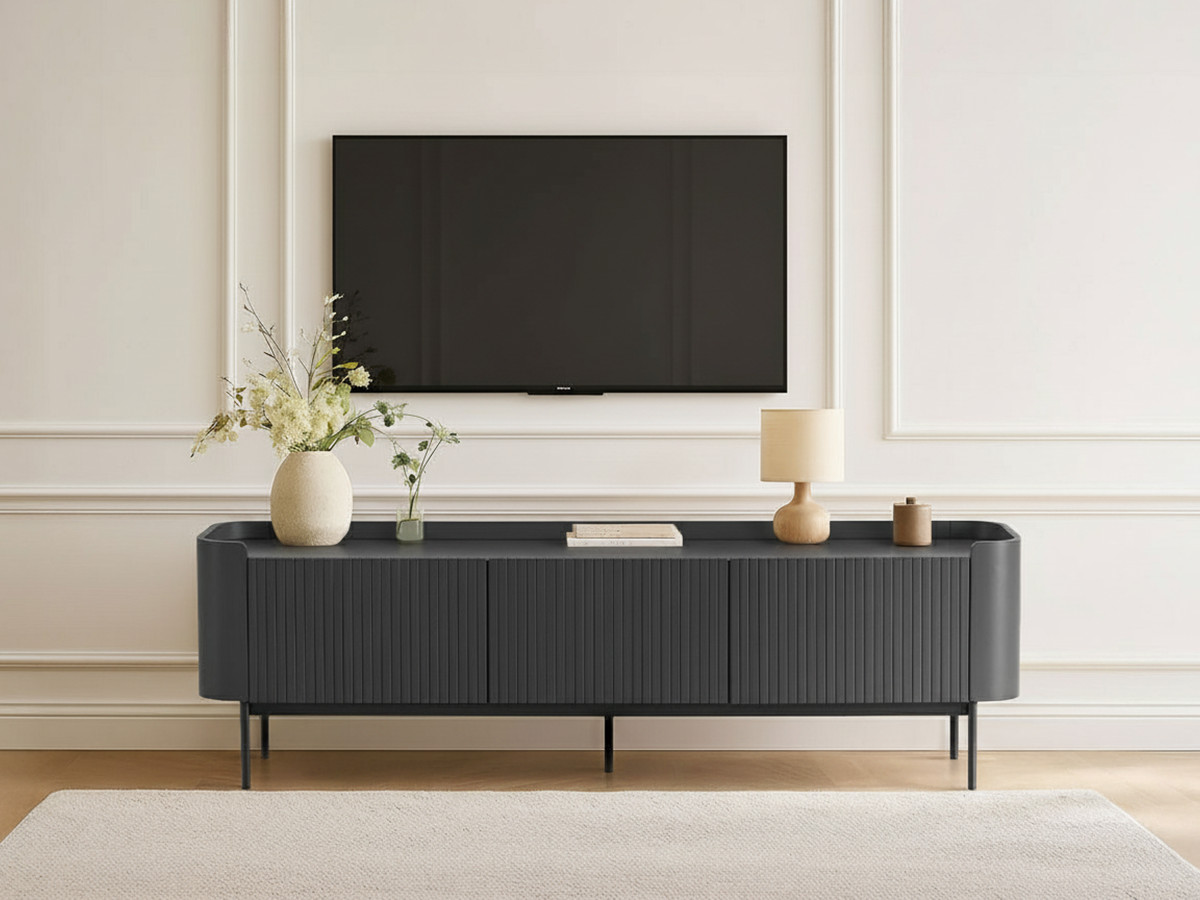Meuble TV 3 portes 180 cm JAY effet tasseaux