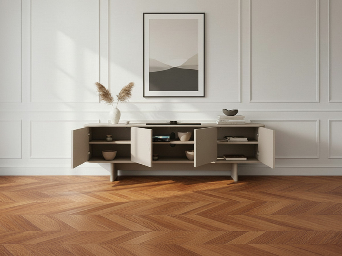 Meuble TV 4 portes 180 cm ESTEBAN formes géométriques beige — vue 6