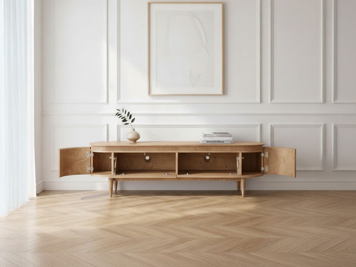 Meuble TV 4 portes 180 cm SORMIOU placage chêne massif marron clair — vue 6