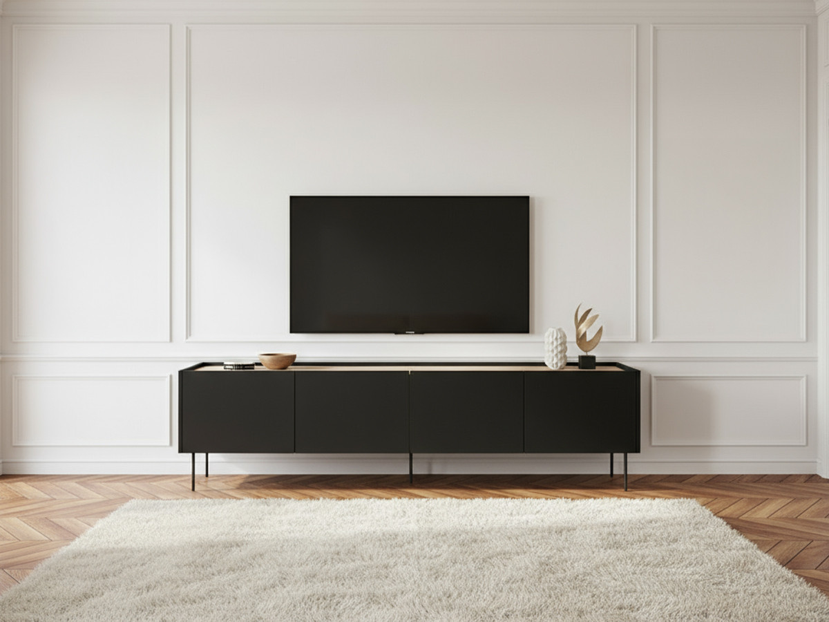 Meuble TV 4 portes 220 cm ATLAS noir — vue 4
