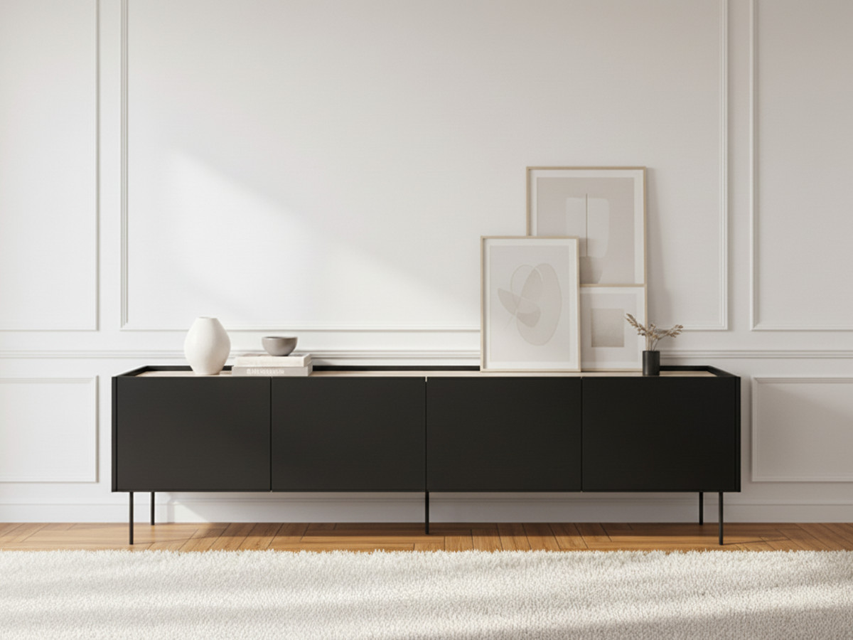 Meuble TV 4 portes 220 cm ATLAS noir
