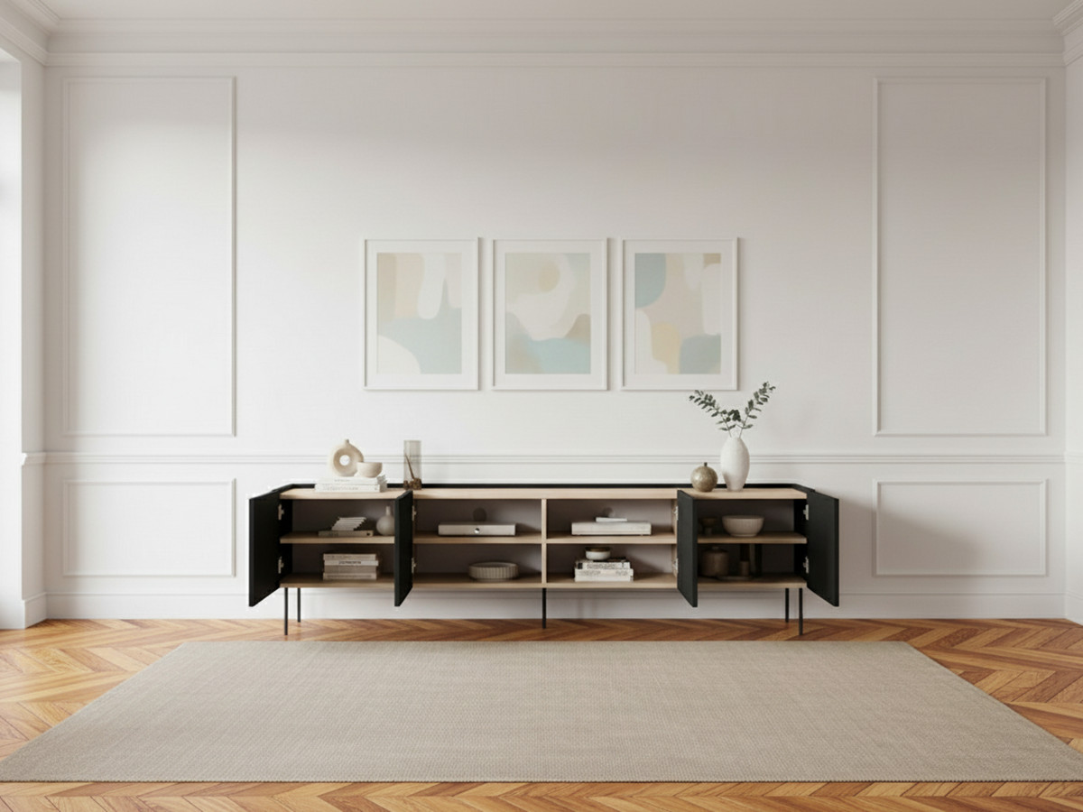 Meuble TV 4 portes 220 cm ATLAS noir — vue 6