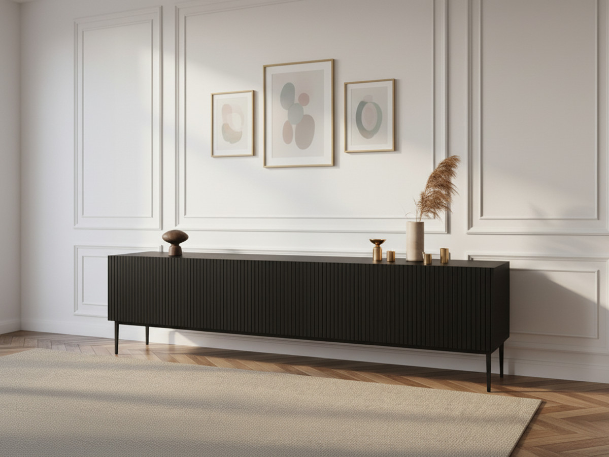 Meuble TV 200 cm KASHA Pieds noir noir — vue 4