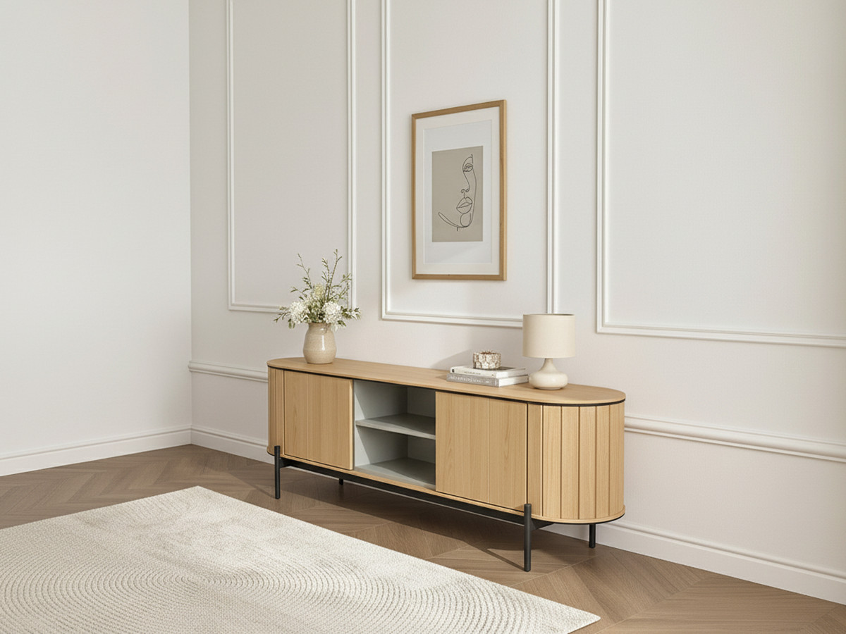 Meuble TV arrondi 2 portes 168 cm AMBOISE couleur chêne — vue 6