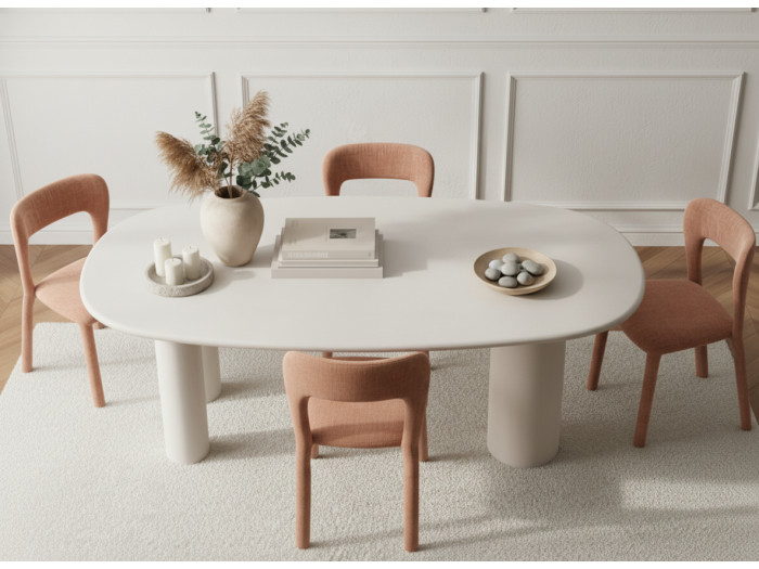 Ensemble CONSTANCE avec table à manger ovale 200 cm beige effet béton + 4 chaises PIA