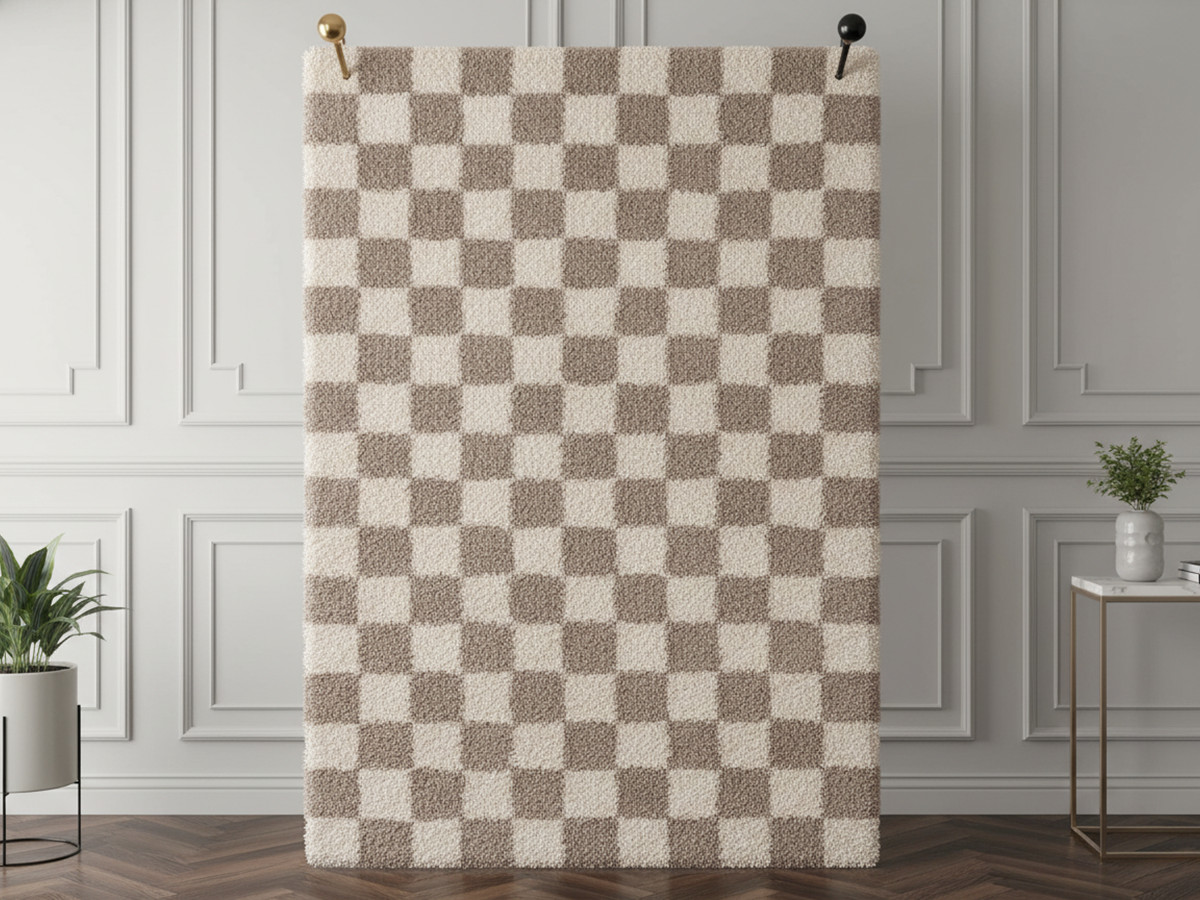 Tapis poils longs DAMIAN motifs damier Tapis poils longs DAMIAN motifs damier