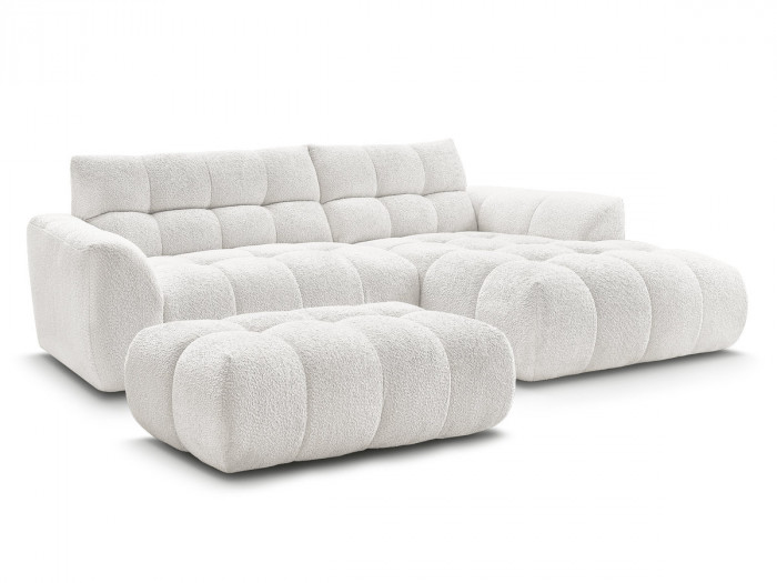 Canapé d'angle fixe JAYA tissu chenille avec pouf