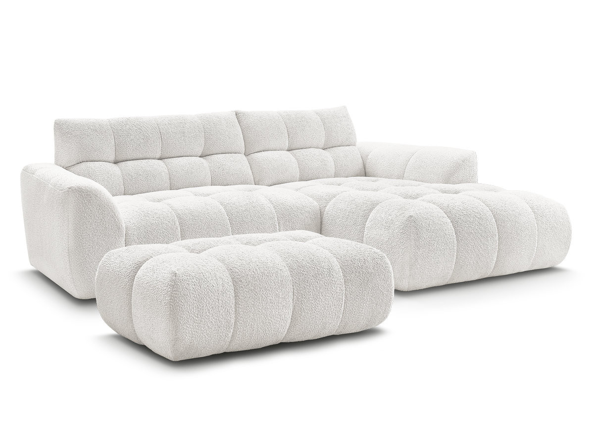 Canapé d'angle fixe JAYA tissu chenille avec pouf