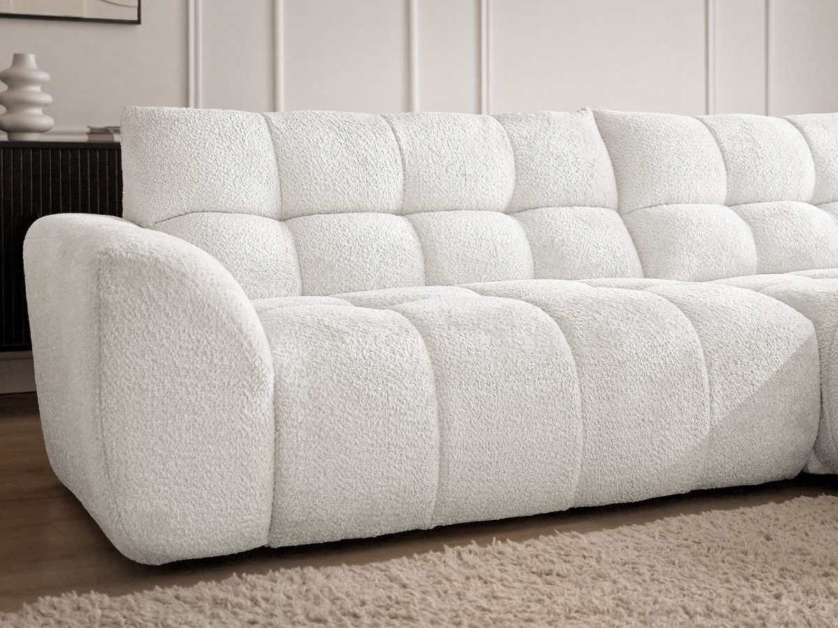 Canapé d'angle fixe JAYA tissu chenille avec pouf