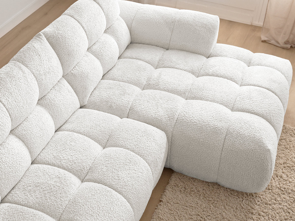 Canapé d'angle fixe JAYA tissu chenille avec pouf