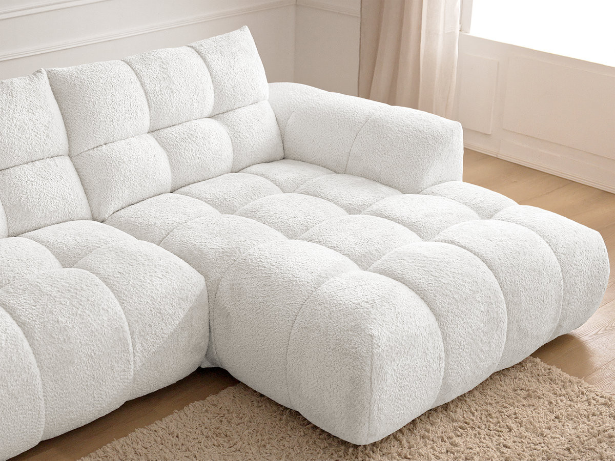 Canapé d'angle fixe JAYA tissu chenille avec pouf